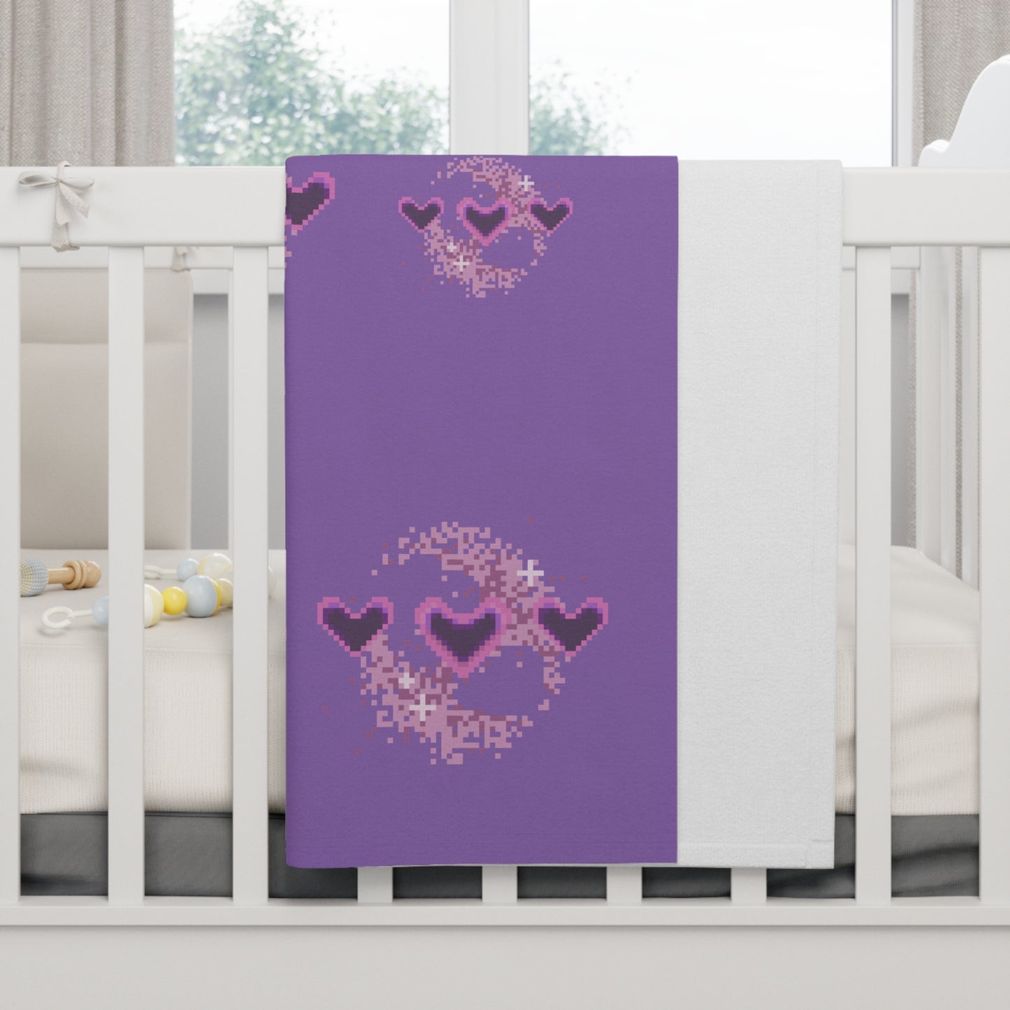 Pixel Hearts Fleece Baby Blanket